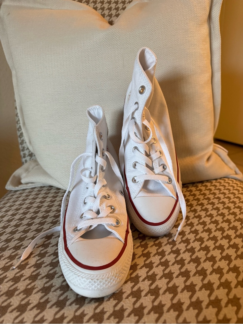 Converse White High-Top Sneakers with Red Trim - Picture 2 of 6